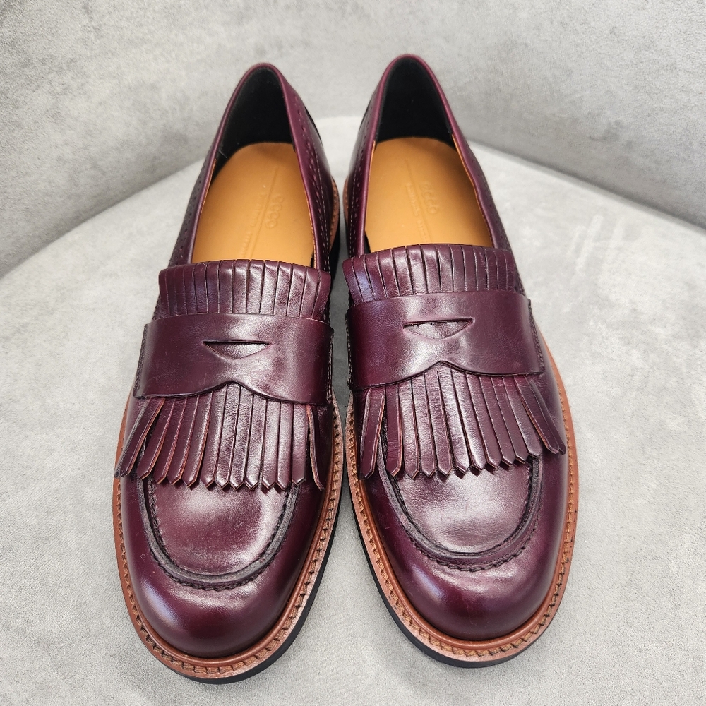 Ecco Loafers Women's 10.5 Burgundy Leather Metropole Oslo Kiltie Lug New $185